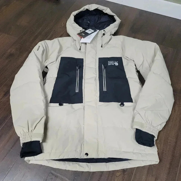 New Mountain Hardware Snow Shells Men's First Tracks Down Jacket Sz S Tan Black - Picture 2 of 7